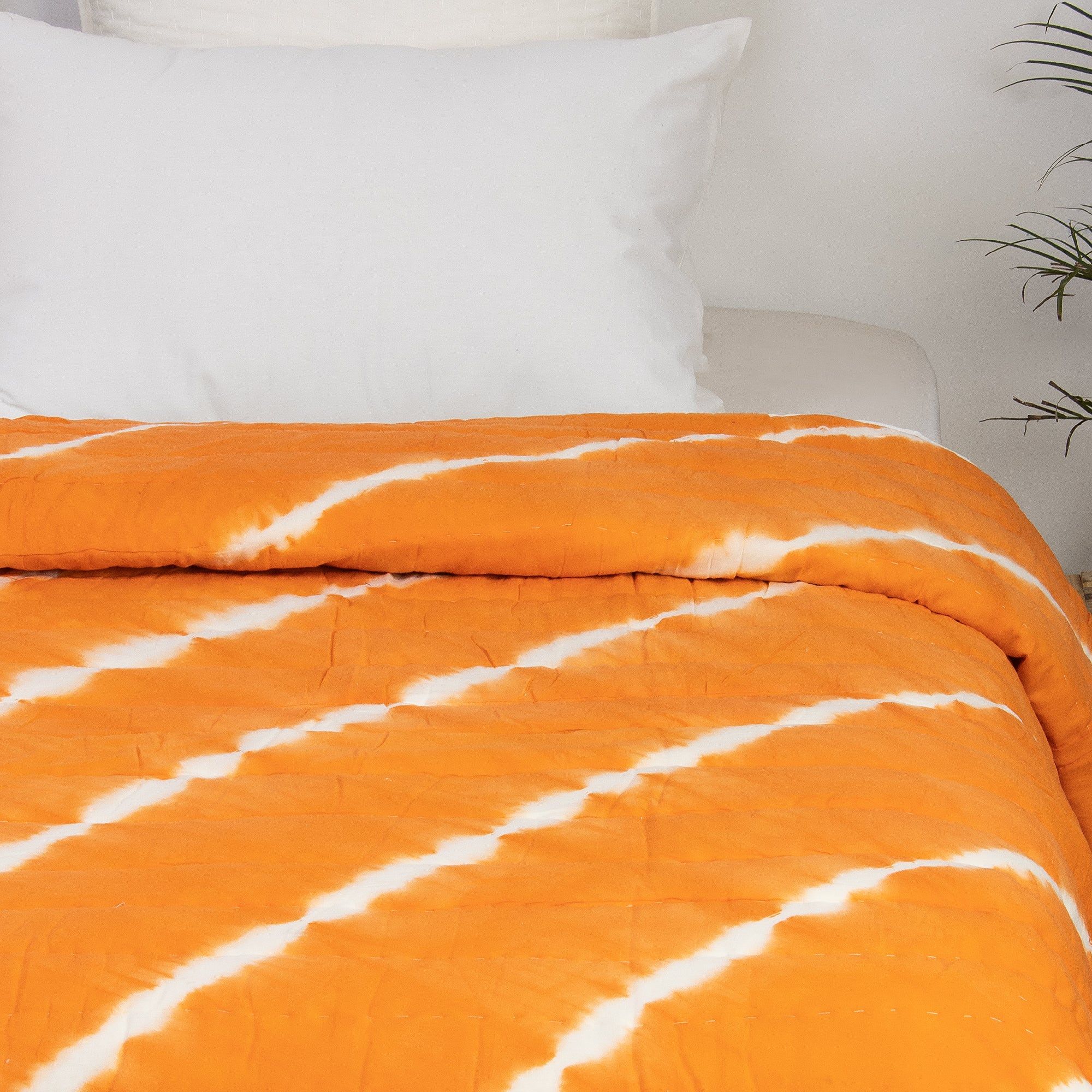 Premium Orange Tie and Dye Pure Cotton Jaipuri Quilt